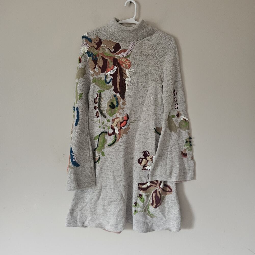 Anthropologie Knitted & Knotted Embroidered Petals Swing Dress